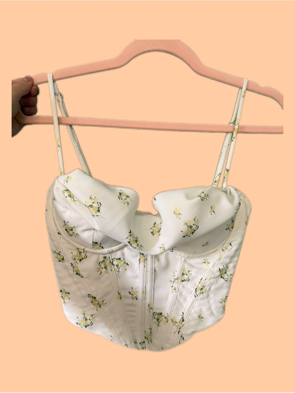 Floral Bustier Crop Top - White with Yellow Floral